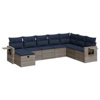 8-delige Loungeset met kussens poly rattan grijs - thumbnail