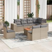 9-delige Loungeset met kussens poly rattan beige - thumbnail