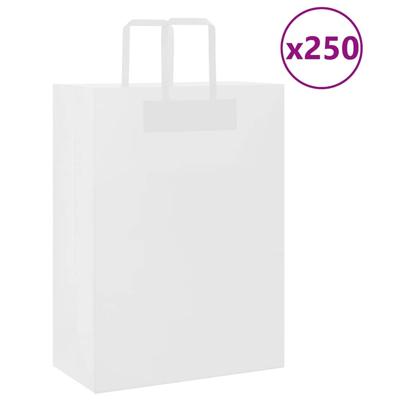 VidaXL Papieren zakken 250 st met hengsels 32x17x44 cm wit