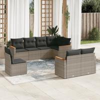 8-delige Loungeset met kussens poly rattan grijs - thumbnail