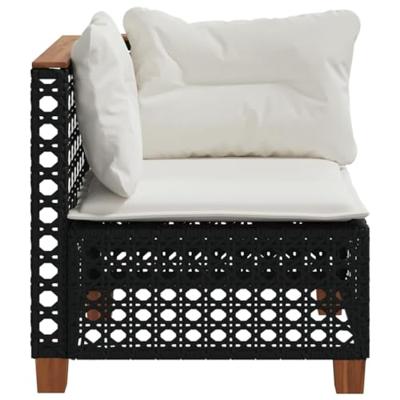 Tuinhoekbank met kussens poly rattan zwart - thumbnail