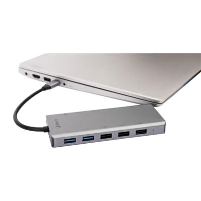 Silver HT-adapter type C hub 13 in 1 van aluminium. Compatibel met MacBook 2015/2016, MacBook Pro, MacBook Pro 2017, MacBook 2018 en Samsung DEX, Nintendo Switch, pc, tablet, smartphone.