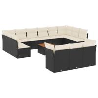 14-delige Loungeset met kussens poly rattan zwart - thumbnail