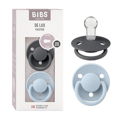 Set van 2 BIBS De Lux siliconen spenen ijzergrijs + babyblauw