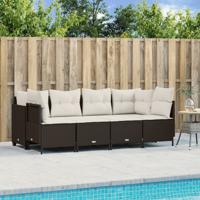 5-delige Loungeset met kussens poly rattan bruin - thumbnail