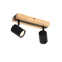 QAZQA Plafondlamp zwart met hout 2-lichts verstelbaar rechthoekig - - thumbnail