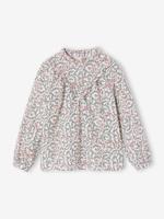 Blouse met hoge kraag met bloemenprint meisjes ecru - thumbnail