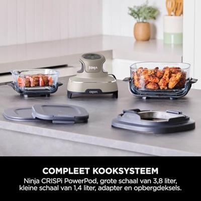 NINJA Draagbare olievrije frituurpan - CRISPI - 1,4L en 3,8L bakjes - 4 voorgeprogrammeerde programma's - 1400W - Beige