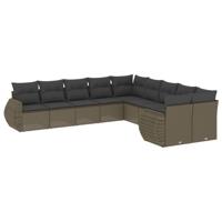10-delige Loungeset met kussens poly rattan lichtgrijs - thumbnail