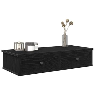 Wandschap met lades 80x31x17 cm bewerkt hout zwart