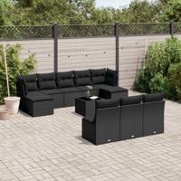 11-delige Loungeset met kussens poly rattan zwart - thumbnail