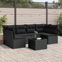 6-delige Loungeset met kussens poly rattan zwart - thumbnail