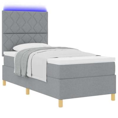 Boxspring Bed met Matras & LED Licht Grijs 100x200 cm Stof