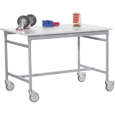 Manuflex BB4039.9006 Bijzettafel basismobiel met PVC-tafelblad in aluminium zilver vergelijkbaar met RAL 9006, bxdxh: 1250 x 600 x 850 mm Aluminium-zilver