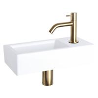 Fonteinset Differnz Ravo Keramiek 38.5x18.5x9 cm Wit Met Gebogen Kraan Mat Goud - thumbnail