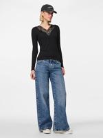 Dames shirt Kant lange mouw - Siri - Zwart Viscose dames ondershirt lange mouw - thumbnail