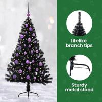 VidaXL Kunstmatig voorverlicht kerstboom met 150 led zwart 150 cm pvc - thumbnail