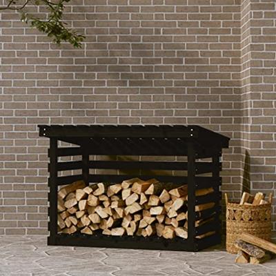 VidaXL Haardhoutrek 108x73x79 cm massief grenenhout zwart VidaXL Haardhoutrek 108x73x79 cm massief grenenhout zwart