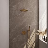 Brauer Gold Edition Thermostatische Regendoucheset Inbouw - Hoofddouche 30 cm - Rechte Wandarm - 3 Weg - Handdouche Rond - Doucheslang - Wandaansluitbocht - Geborsteld Goud - thumbnail