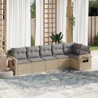 6-delige Loungeset met kussens poly rattan beige - thumbnail
