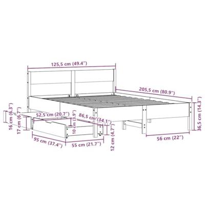 Bedframe zonder matras massief grenenhout 120x200 cm