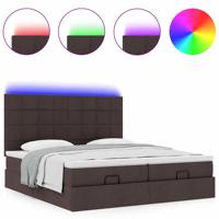 Ottoman bed met matrassen en LED's 200x200cm stof donkerbruin - thumbnail