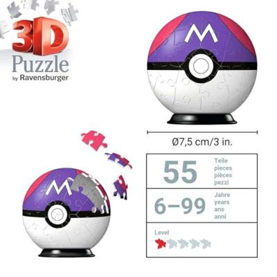 Ravensburger puzzelbal Pokemon masterball 54 stukjes - thumbnail