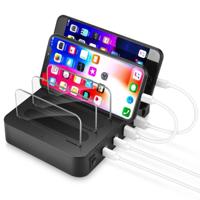 Multifunctionele AC 100V ~ 240V Output 4 ports USB-C / Type-C dubbel PD afneembare Station slimme lader, opladen QC3.0(Black) ondersteuning - thumbnail