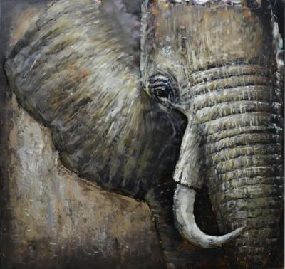 Schilderij - metaalschilderij -Olifant 100x100cm