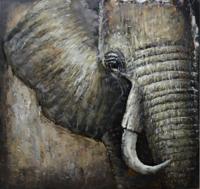 Schilderij - metaalschilderij -Olifant 100x100cm - thumbnail