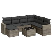 8-delige Loungeset met kussens poly rattan grijs - thumbnail