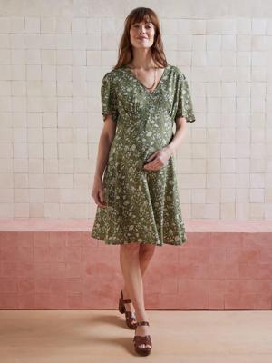 Soepele zwangerschapsjurk met print olijf