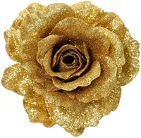 Roos op clip 12 cm goud glitter - thumbnail