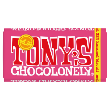 Chocolade Tony&apos;s Chocolonely melk karamel biscuit reep 180gr