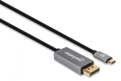 Manhattan 354851 DisplayPort-kabel DisplayPort / USB-C Aansluitkabel DisplayPort-stekker, USB-C stekker 3.00 m Grijs, Zwart Afgeschermd (drievoudig), Vergulde