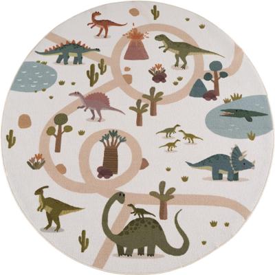 Kindervloerkleed Rond Dino COCO Crème - Zacht Speelkleed voor de Kinderkamer
