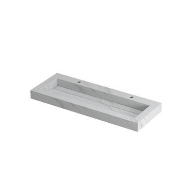 INK Pitch Wastafel Keramische Slab Centraal met Drain en Front en Side Skirts 2 Kraangaten - 1200x450x90 mm - Calacatta Mat