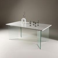 Nohr Eettafel 'Hal' Betonlook en glas, 180 x 90cm - thumbnail