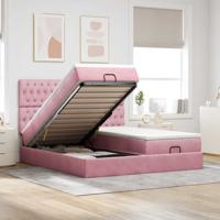 Ottoman bed met matrassen en LED's 160x200cm fluweel roze - thumbnail