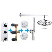 Thermostatische Inbouw Regendouche Set Wiesbaden Type 117 Body Jets Wandarm 20 cm Rond incl. Inbouwdeel - thumbnail