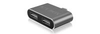 ICY BOX IB-Hub1201-C 2-voudige USB 2.0-hub (type-C stekker naar 2X Type-A bus), anti-verdraaiende USB-poorten, OTG-ondersteuning, aluminium, antraciet - thumbnail