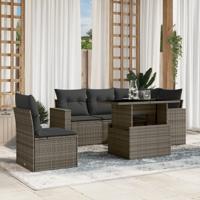 6-delige Loungeset met kussens poly rattan grijs - thumbnail