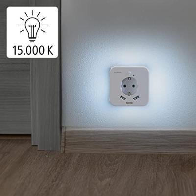 Hama Nachtverlichting + Stopcontact En USB 2,4A 2 Uitgangen Helderheidssensor Hama Nachtverlichting + Stopcontact En USB 2,4A 2 Uitgangen Helderheidssensor