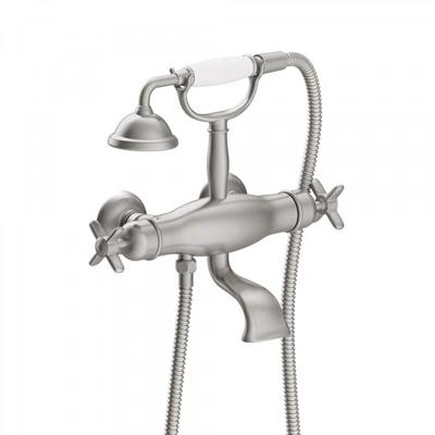 Badkraan Tres Clasic | Opbouw | Thermostaatkraan | Incl.Handdoucheset | 2-weg | hoh 15 cm | 2-knops | Vintage | RVS look