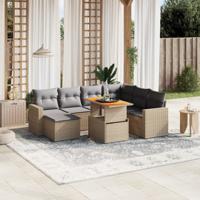 8-delige Loungeset met kussens poly rattan beige - thumbnail