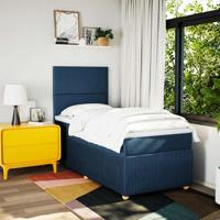 Boxspring met matras stof blauw 90x190 cm - thumbnail