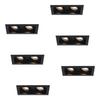 Set van 6 Durham LED Dubbele inbouwspots vierkant - 8 Watt 690 Lumen - 4000K neutraal wit - GU10 - Dimbaar Kantelbaar - Voor binnen - Zwart - thumbnail