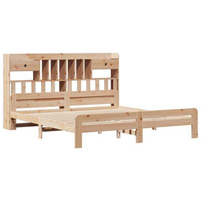 Bed met boekenkast zonder matras grenenhout wasbruin 150x200 cm