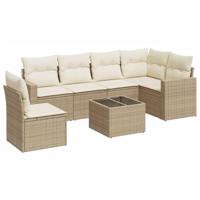 7-delige Loungeset met kussens poly rattan beige - thumbnail