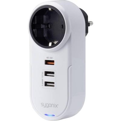 Sygonix TY1721 USB-oplader 18 W 3x USB-A, Randaarde stopcontact Quick Charge 3.0 Wit Binnen